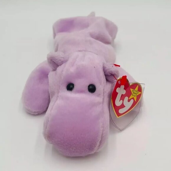 Ty Beanie Baby Happy the Hippopotamus - Lavender - Picture 1 of 4